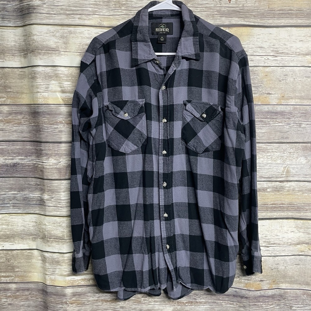 Red Head Shirt Mens XL Flannel Long Sleeve Button Down Plaid Blue Outdoors Warm‎